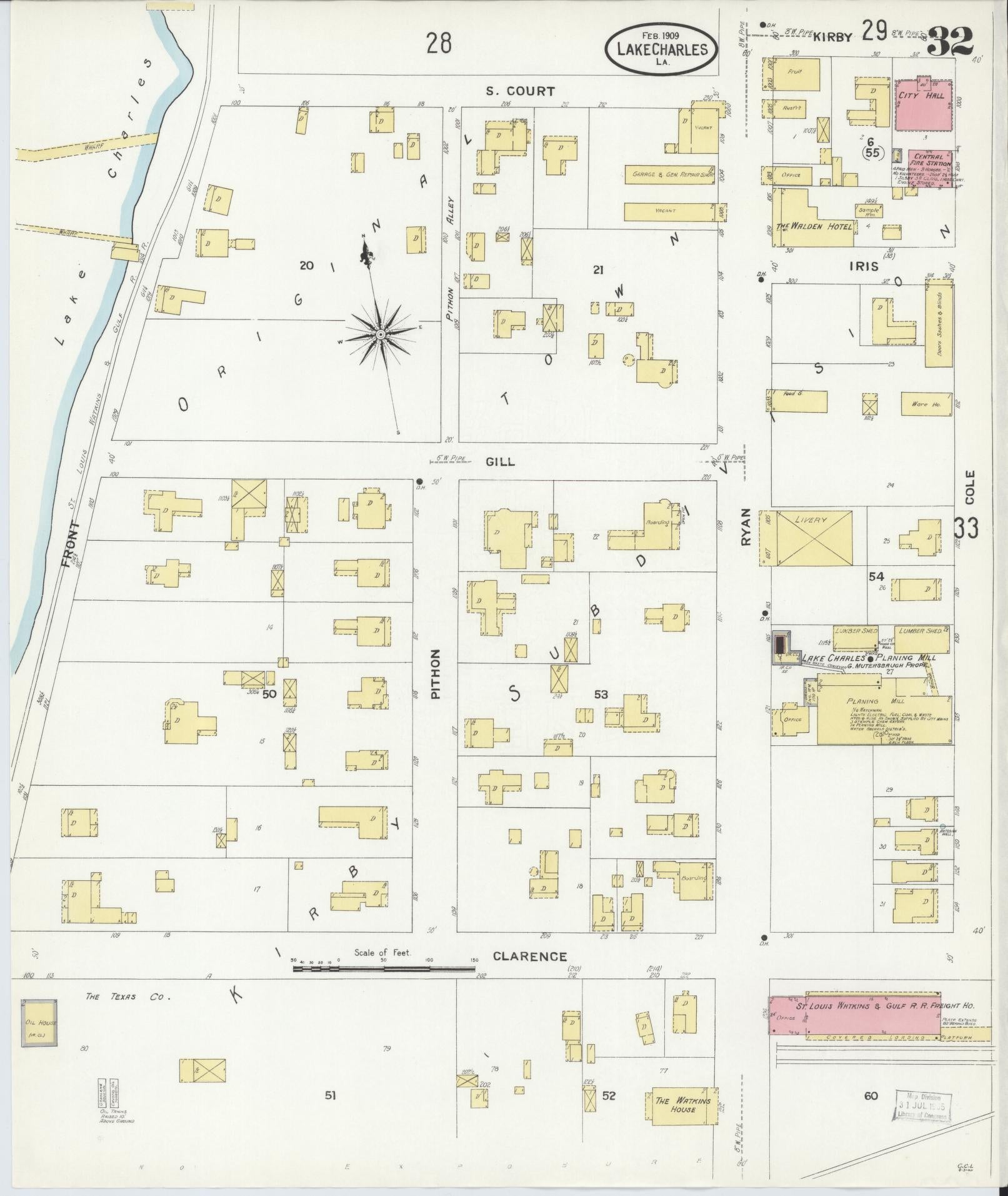 Sanborn Fire Insurance Map from Lake Charles, Calcasieu Parish, Louisiana (1909), Sheet #0032 - Historic Sanborn Fire Insurance Map Print, vintage old map wall art, antique decor, genealogy gift, Louisiana Louisiana map