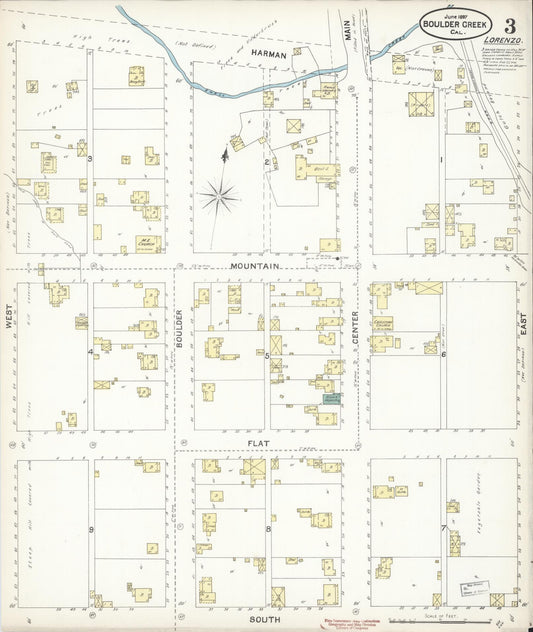Sanborn Fire Insurance Map from Boulder Creek, Santa Cruz County, California (1897), Sheet #0003 - Historic Sanborn Fire Insurance Map Print, vintage old map wall art, antique decor, genealogy gift, California California map
