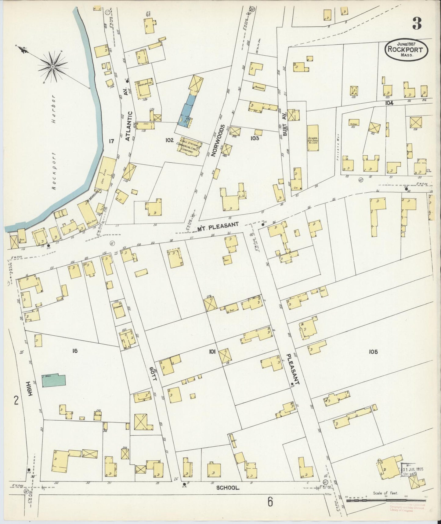 Sanborn Fire Insurance Map from Rockport, Essex County, Massachusetts (1907), Sheet #0003 - Historic Sanborn Fire Insurance Map Print, vintage old map wall art, antique decor, genealogy gift, Massachusetts Massachusetts map
