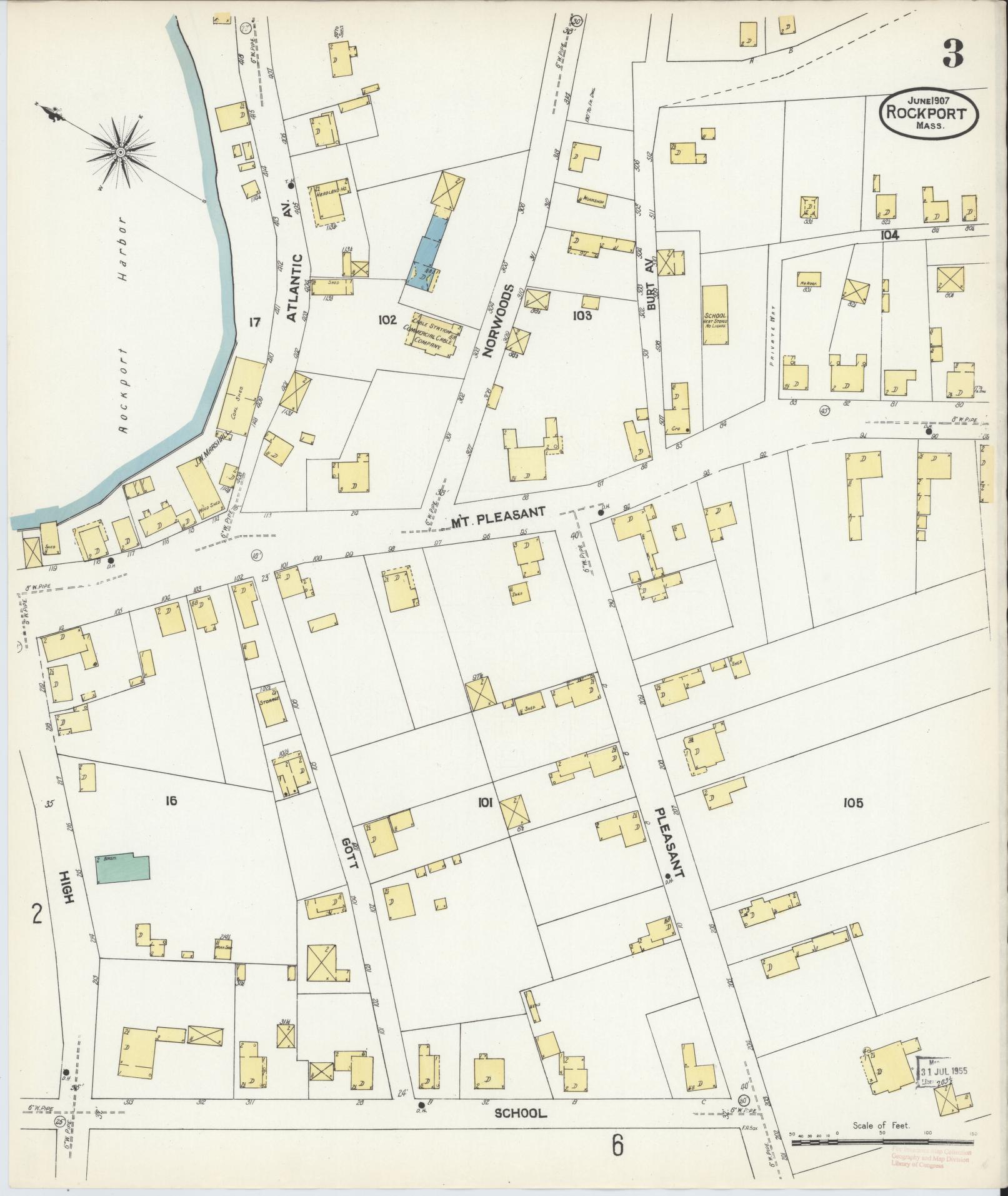 Sanborn Fire Insurance Map from Rockport, Essex County, Massachusetts (1907), Sheet #0003 - Historic Sanborn Fire Insurance Map Print, vintage old map wall art, antique decor, genealogy gift, Massachusetts Massachusetts map