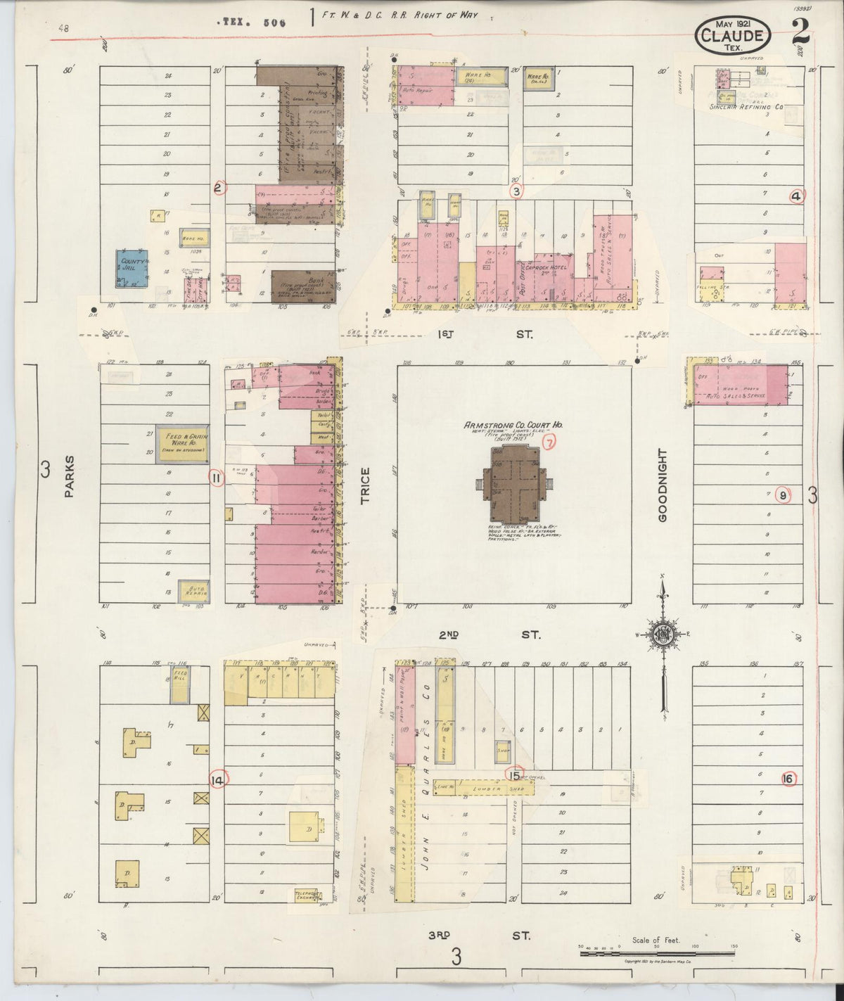 Sanborn Fire Insurance Map from Claude, Armstrong County, Texas (1932), Sheet #0002 - Complete Map Set gallery image, historic Sanborn map, vintage wall art, Texas Texas