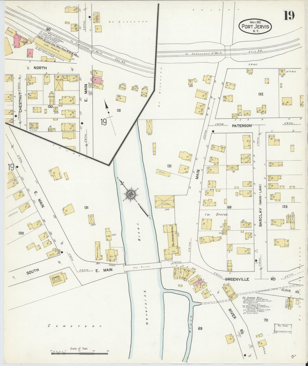 Sanborn Fire Insurance Map from Port Jervis, Orange County, New York (1912), Sheet #0019 - Complete Map Set gallery image, historic Sanborn map, vintage wall art, New York New York