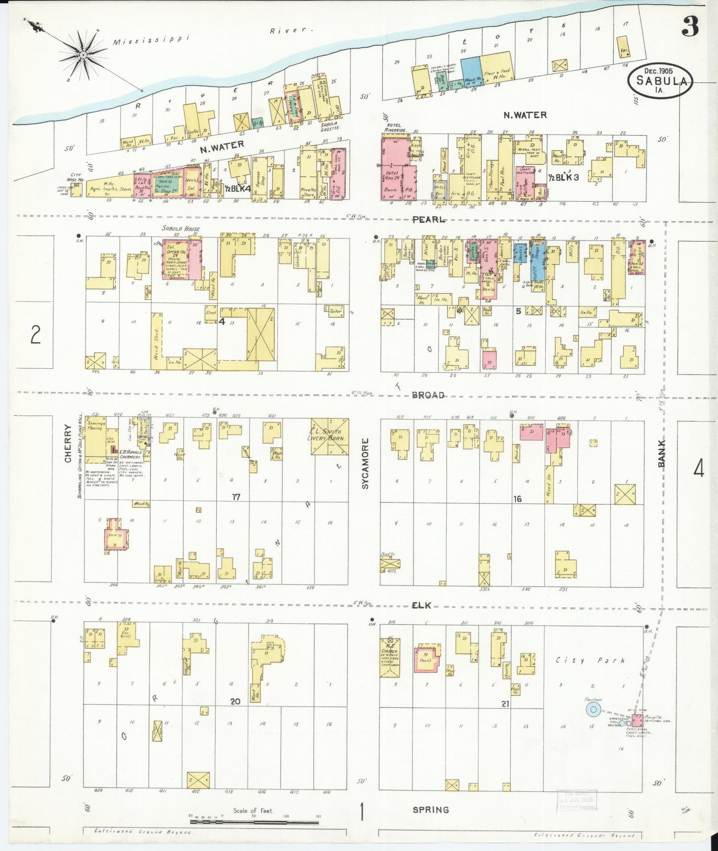 Sanborn Fire Insurance Map from Sabula, Jackson County, Iowa (1905), Sheet #0003 - Historic Sanborn Fire Insurance Map Print, vintage old map wall art