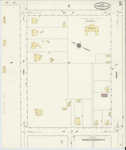 Sanborn Fire Insurance Map from Hartsville, Darlington County, South Carolina (1910), Sheet #0005 - Complete Map Set gallery image, historic Sanborn map, vintage wall art, South Carolina South Carolina