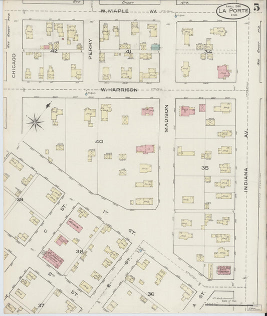 Sanborn Fire Insurance Map from La Porte, La Porte County, Indiana (1886), Sheet #0005 - Historic Sanborn Fire Insurance Map Print, vintage old map wall art, antique decor, genealogy gift, Indiana Indiana map