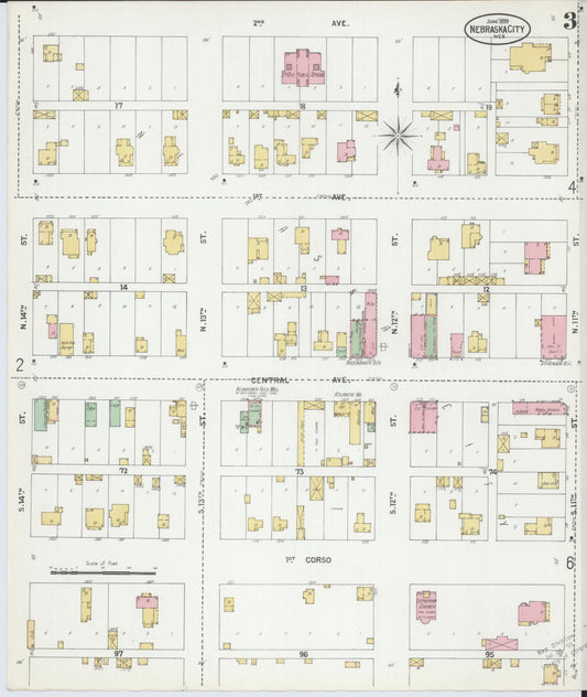 Sanborn Fire Insurance Map from Nebraska City, Otoe County, Nebraska (1899), Sheet #0003 - Historic Sanborn Fire Insurance Map Print, vintage old map wall art, antique decor, genealogy gift, Nebraska Nebraska map