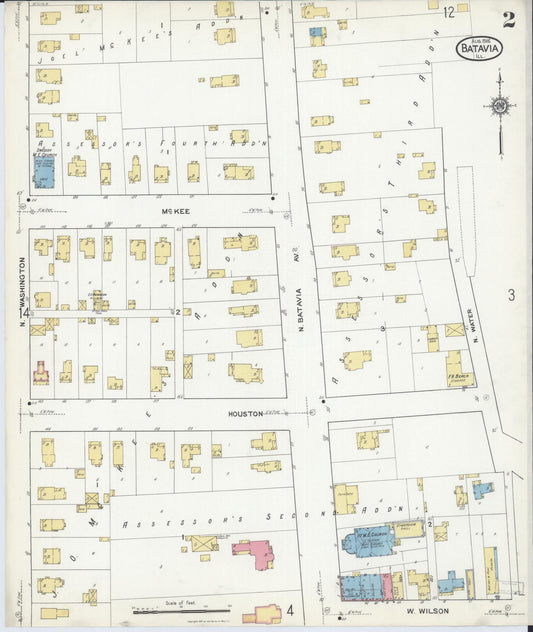 Sanborn Fire Insurance Map from Batavia, Kane County, Illinois (1916), Sheet #0002 - Historic Sanborn Fire Insurance Map Print, vintage old map wall art, antique decor, genealogy gift, Illinois Illinois map