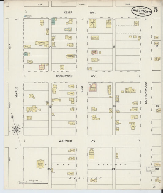 Sanborn Fire Insurance Map from Watertown, Codington County, South Dakota (1888), Sheet #0005 - Historic Sanborn Fire Insurance Map Print, vintage old map wall art, antique decor, genealogy gift, South Dakota South Dakota map
