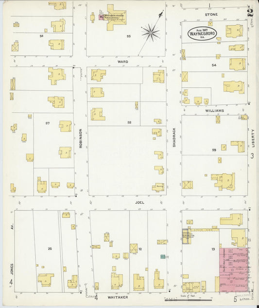 Sanborn Fire Insurance Map from Waynesboro, Burke County, Georgia (1907), Sheet #0002 - Historic Sanborn Fire Insurance Map Print, vintage old map wall art, antique decor, genealogy gift, Georgia Georgia map
