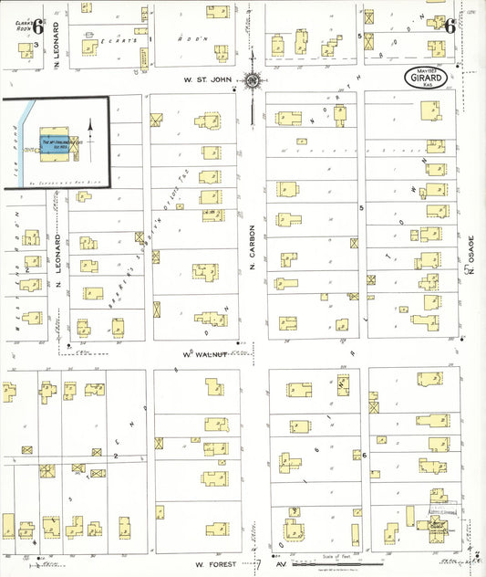 Sanborn Fire Insurance Map from Girard, Crawford County, Kansas (1923), Sheet #0006 - Historic Sanborn Fire Insurance Map Print, vintage old map wall art, antique decor, genealogy gift, Kansas Kansas map