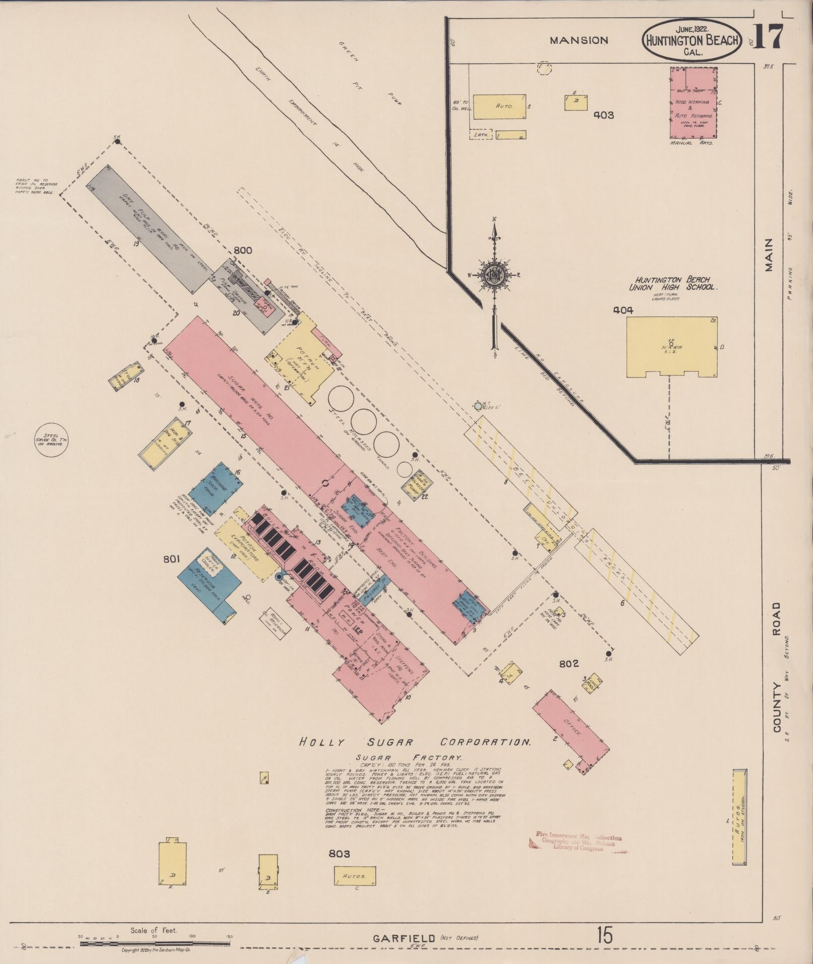 Sanborn Fire Insurance Map from Huntington Beach, Orange County, California (1922), Sheet #0017 - Historic Sanborn Fire Insurance Map Print, vintage old map wall art, antique decor, genealogy gift, California California map