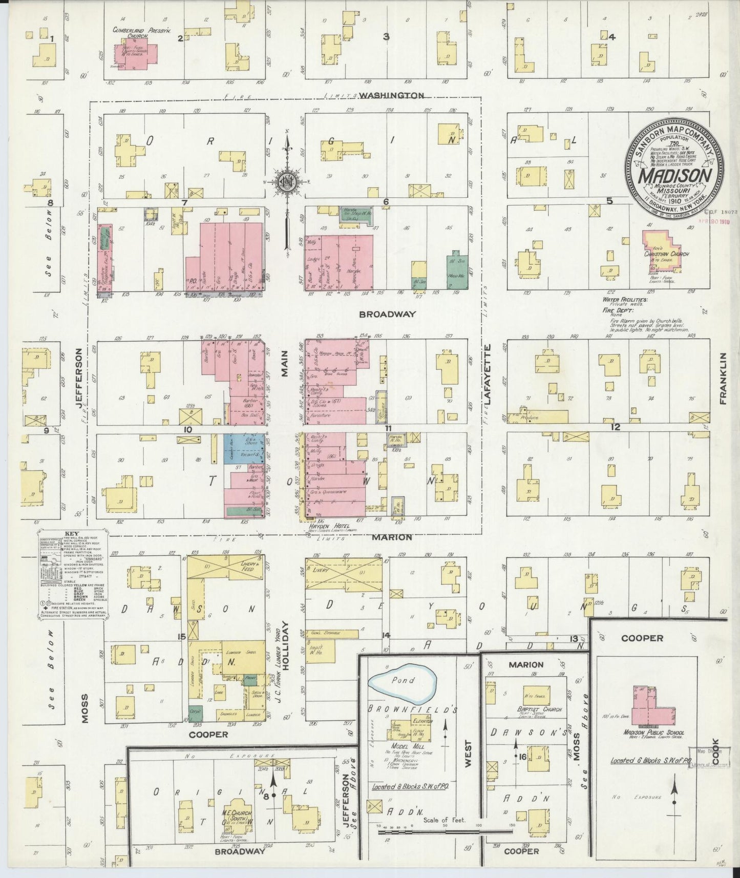 Sanborn Fire Insurance Map from Madison, Monroe County, Missouri. (1910) – Historic Sanborn Fire Insurance Map Print