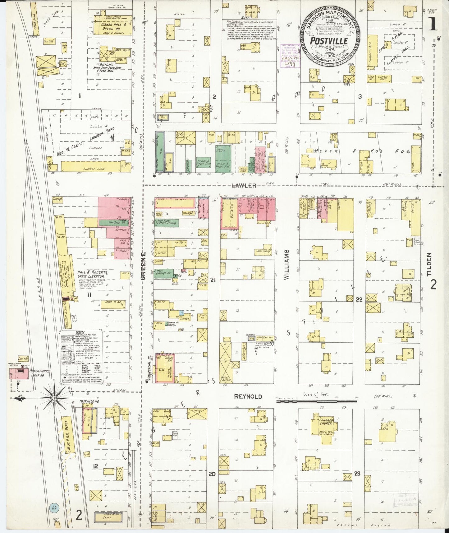 Sanborn Fire Insurance Map from Postville, Allamakee County, Iowa (1902), Sheet #0001 - Historic Sanborn Fire Insurance Map Print, vintage old map wall art