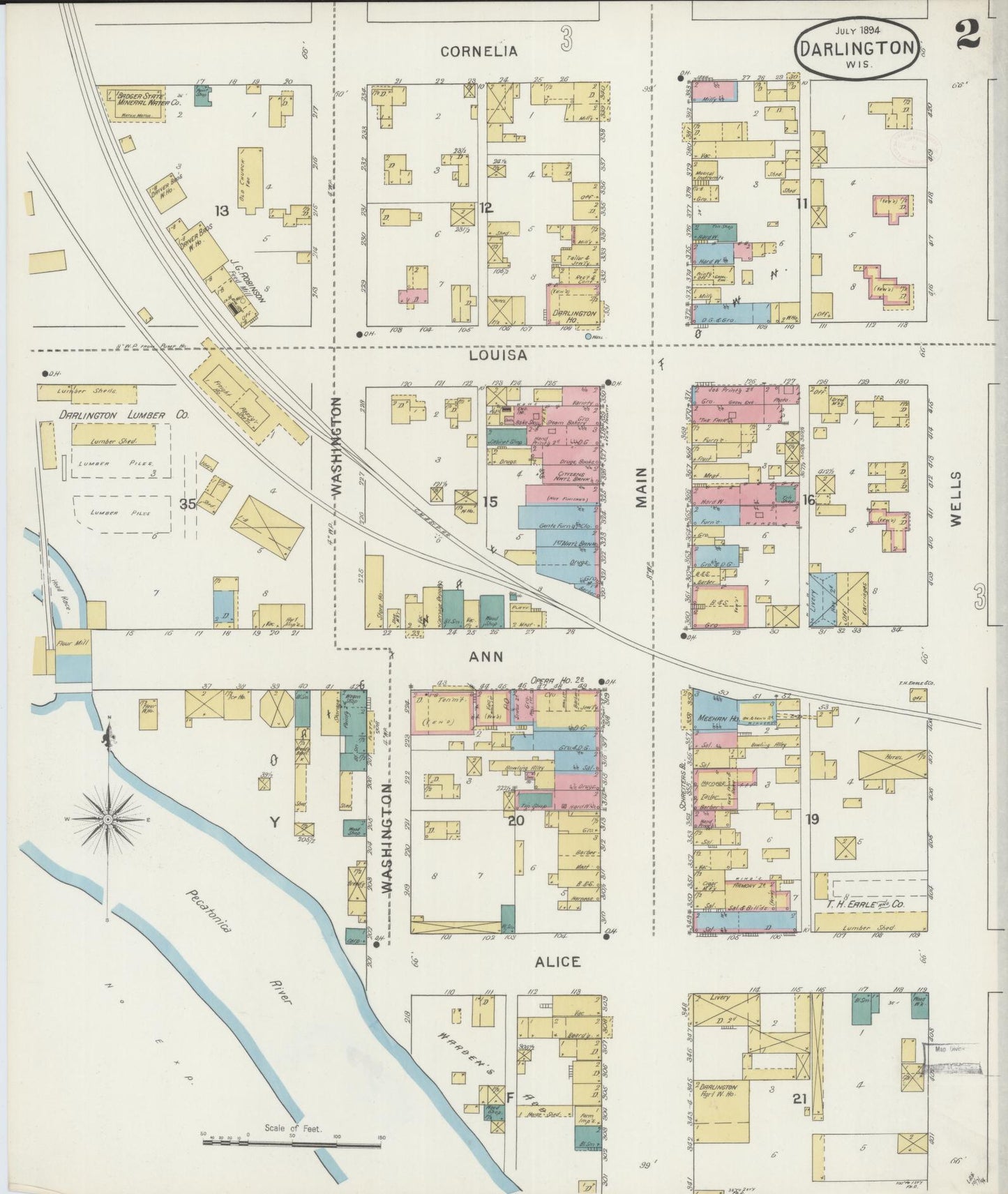 Sanborn Fire Insurance Map from Darlington, Lafayette County, Wisconsin (1894), Sheet #0002 - Complete Map Set gallery image, historic Sanborn map, vintage wall art, Wisconsin Wisconsin