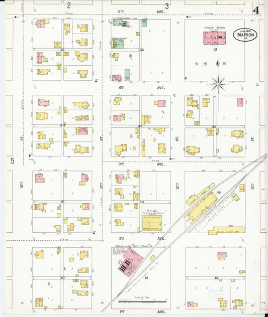Sanborn Fire Insurance Map from Marion, Linn County, Iowa (1899), Sheet #0004 - Historic Sanborn Fire Insurance Map Print, vintage old map wall art