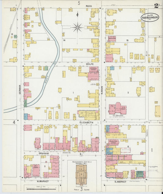 Sanborn Fire Insurance Map from Harrisonburg, Independent Cities, Virginia (1902), Sheet #0002 - Historic Sanborn Fire Insurance Map Print, vintage old map wall art, antique decor, genealogy gift, Virginia Virginia map