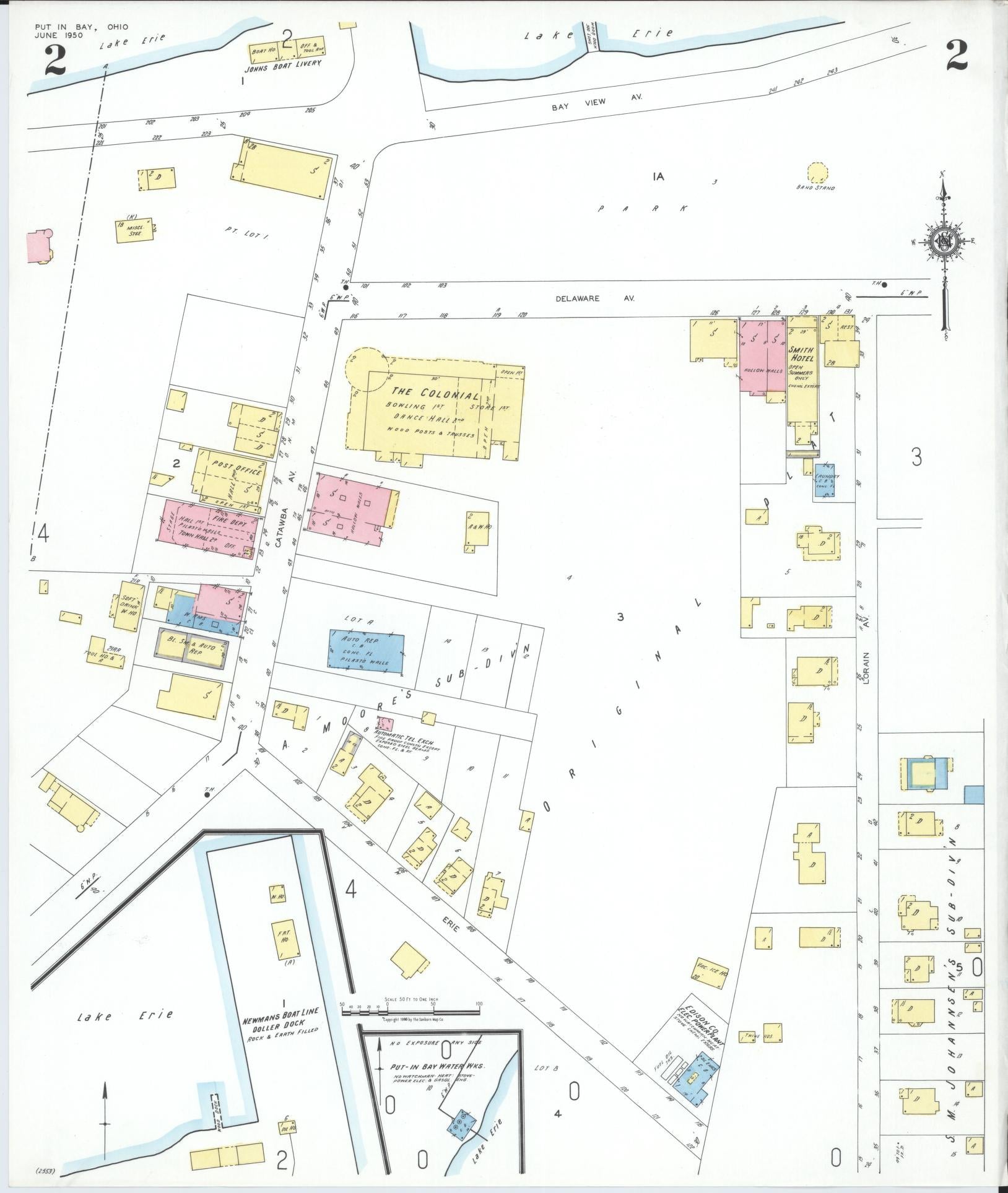 Sanborn Fire Insurance Map from Put-in-bay, Ottawa County, Ohio (1950), Sheet #0002 - Historic Sanborn Fire Insurance Map Print, vintage old map wall art, antique decor, genealogy gift, Ohio Ohio map