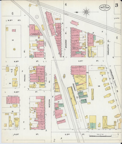 Sanborn Fire Insurance Map from Mattoon, Coles County, Illinois (1902), Sheet #0003 - Historic Sanborn Fire Insurance Map Print, vintage old map wall art, antique decor, genealogy gift, Illinois Illinois map