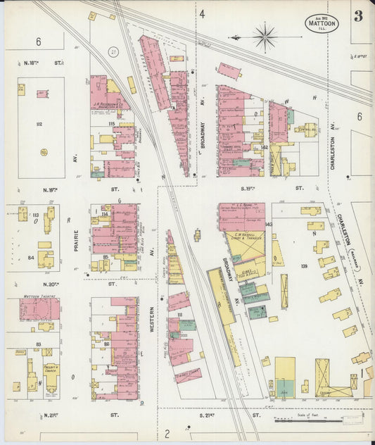 Sanborn Fire Insurance Map from Mattoon, Coles County, Illinois (1902), Sheet #0003 - Historic Sanborn Fire Insurance Map Print, vintage old map wall art, antique decor, genealogy gift, Illinois Illinois map