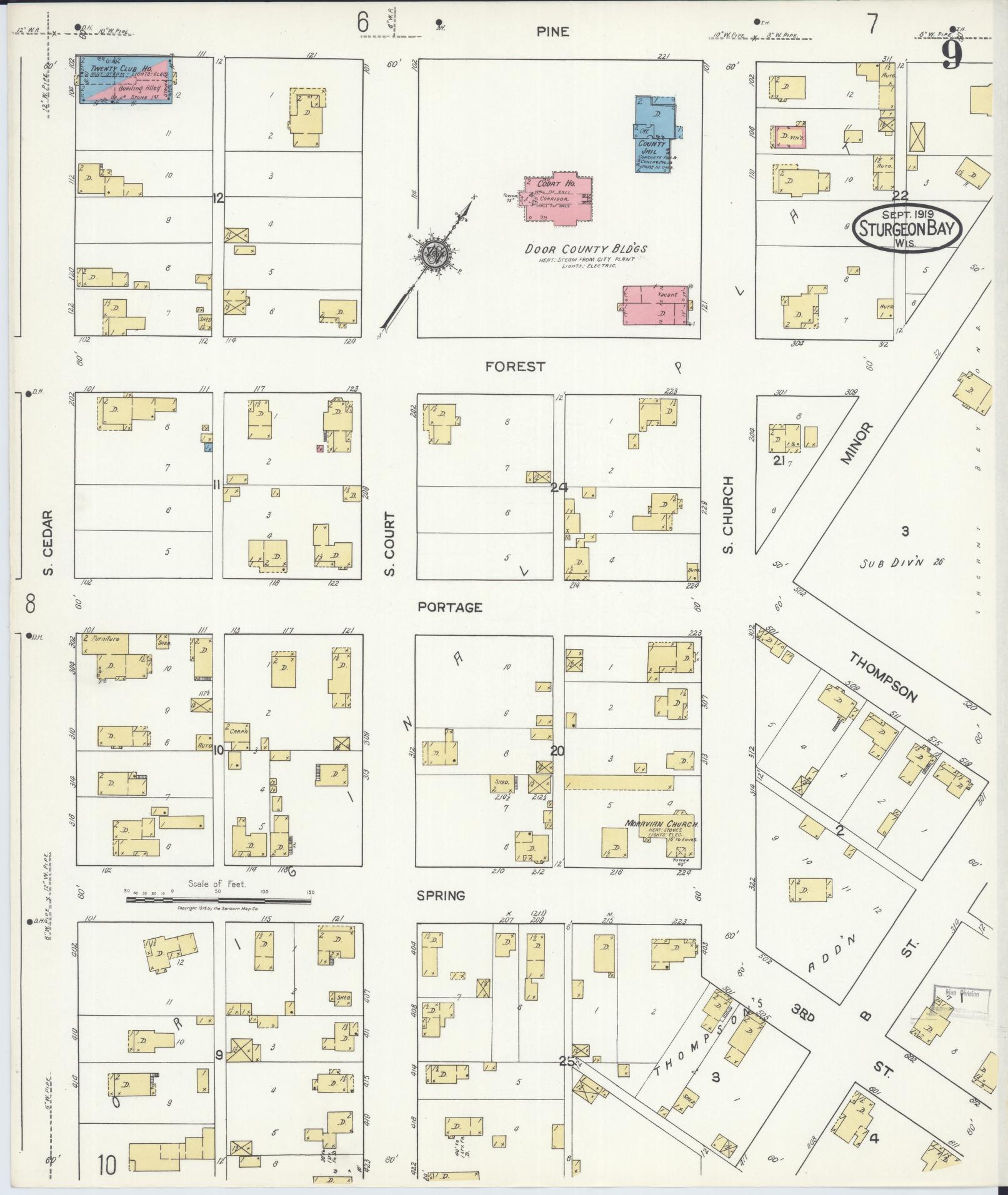 Sanborn Fire Insurance Map from Sturgeon Bay, Door County, Wisconsin (1919), Sheet #0009 - Complete Map Set gallery image, historic Sanborn map, vintage wall art, Wisconsin Wisconsin