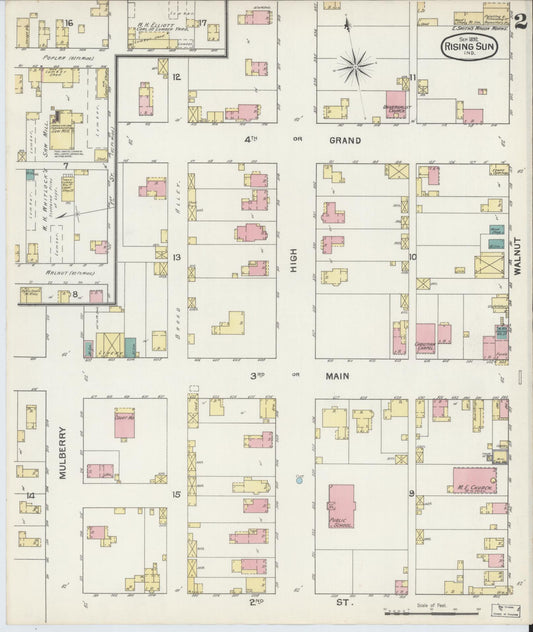 Sanborn Fire Insurance Map from Rising Sun, Ohio County, Indiana (1892), Sheet #0002 - Historic Sanborn Fire Insurance Map Print, vintage old map wall art, antique decor, genealogy gift, Indiana Indiana map