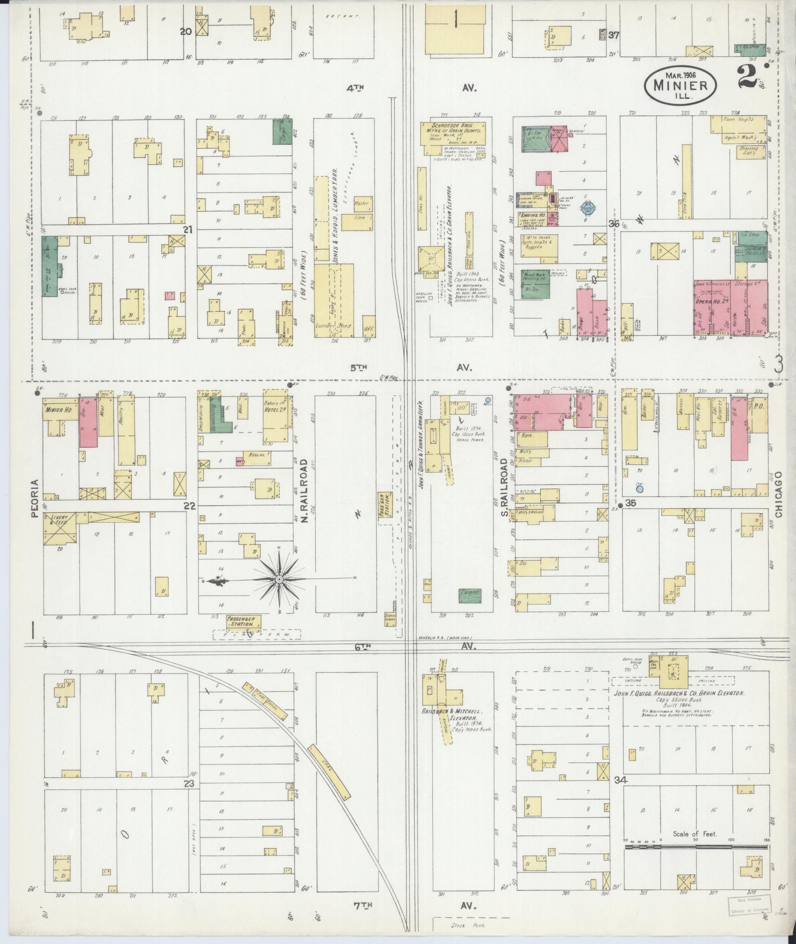 Sanborn Fire Insurance Map from Minier, Tazewell County, Illinois (1906), Sheet #0002 - Complete Map Set gallery image, historic Sanborn map, vintage wall art, Illinois Illinois