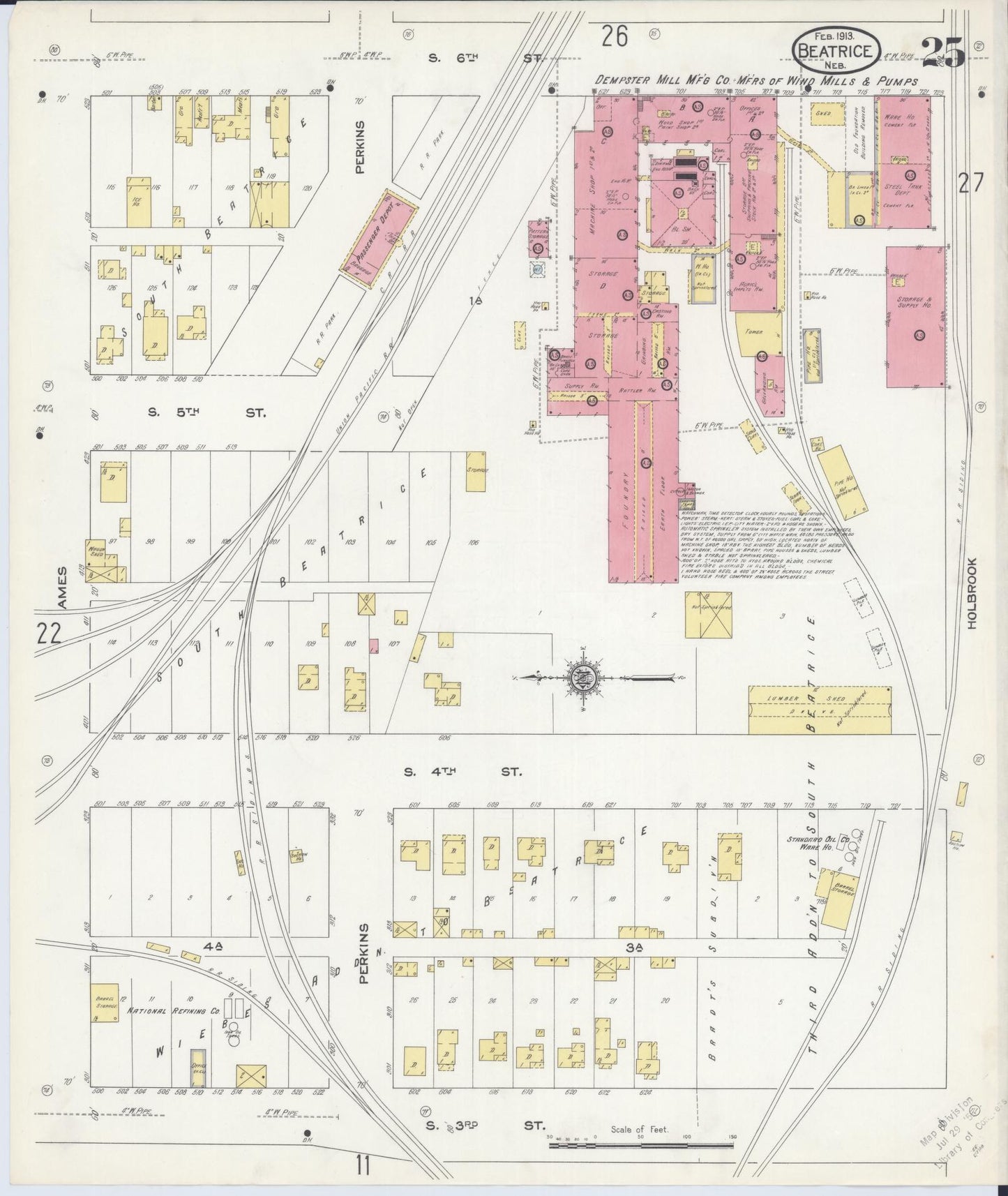 Sanborn Fire Insurance Map from Beatrice, Gage County, Nebraska (1913), Sheet #0025 - Historic Sanborn Fire Insurance Map Print, vintage old map wall art, antique decor, genealogy gift, Nebraska Nebraska map