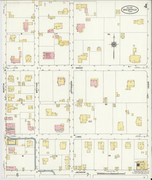 Sanborn Fire Insurance Map from Shelbyville, Bedford County, Tennessee (1910), Sheet #0004 - Historic Sanborn Fire Insurance Map Print, vintage old map wall art, antique decor, genealogy gift, Tennessee Tennessee map