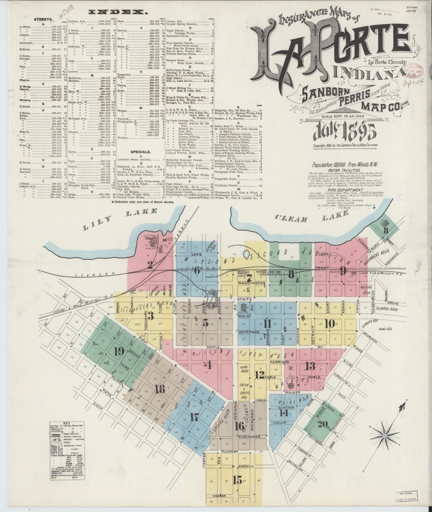 Sanborn Fire Insurance Map from La Porte, La Porte County, Indiana (1895), Sheet #0001 - Historic Sanborn Fire Insurance Map Print, vintage old map wall art, antique decor, genealogy gift, Indiana Indiana map