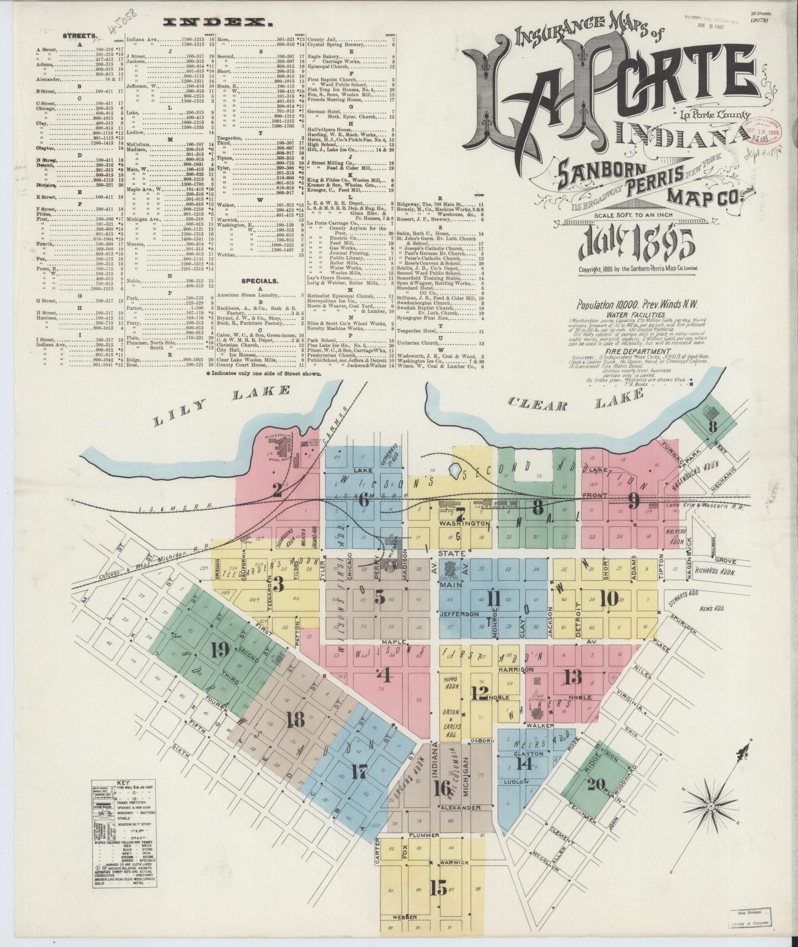 Sanborn Fire Insurance Map from La Porte, La Porte County, Indiana (1895), Sheet #0001 - Historic Sanborn Fire Insurance Map Print, vintage old map wall art, antique decor, genealogy gift, Indiana Indiana map