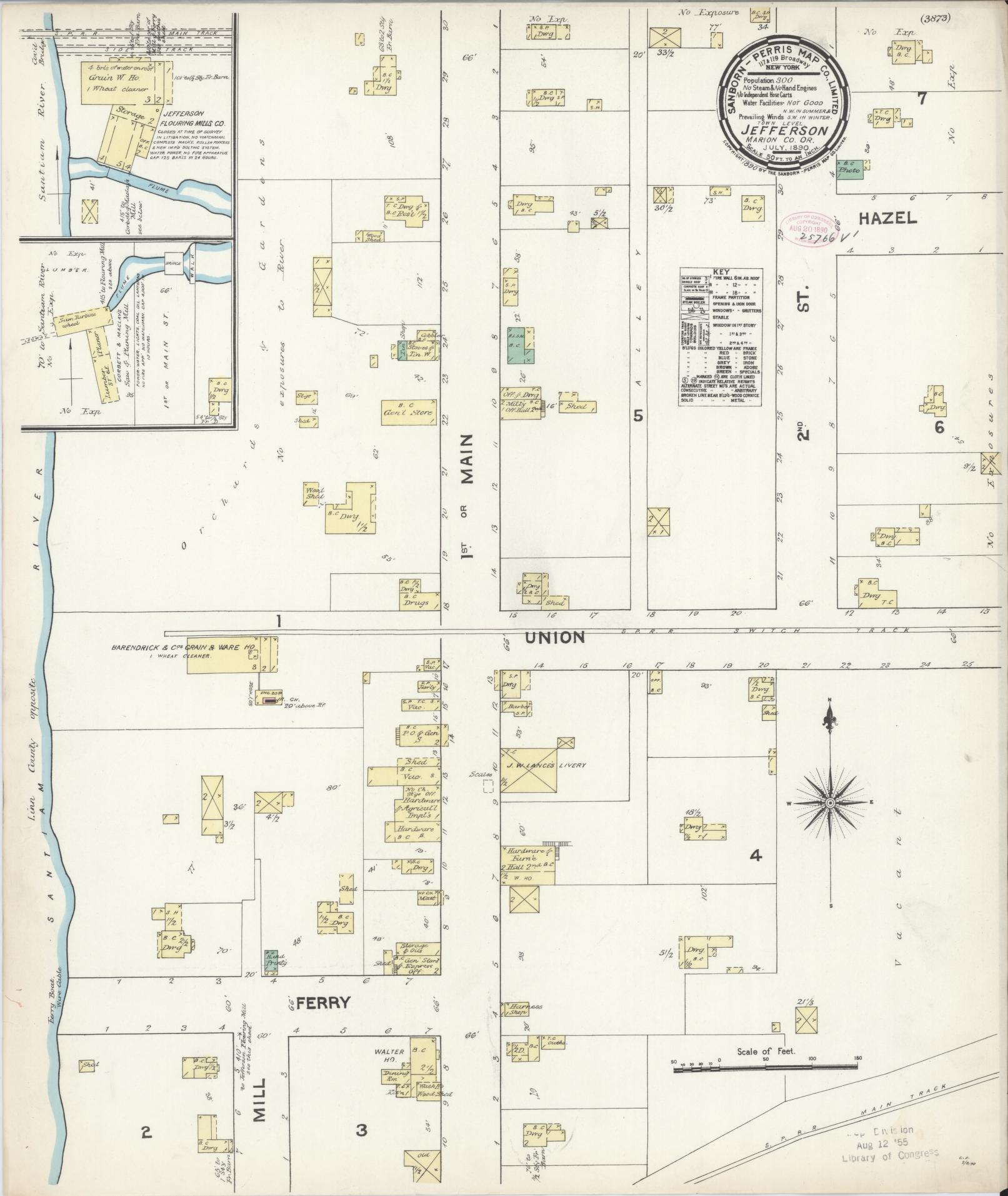 Sanborn Fire Insurance Map from Jefferson, Marion County, Oregon (1890), Sheet #0001 - Historic Sanborn Fire Insurance Map Print, vintage old map wall art, antique decor, genealogy gift, Oregon Oregon map