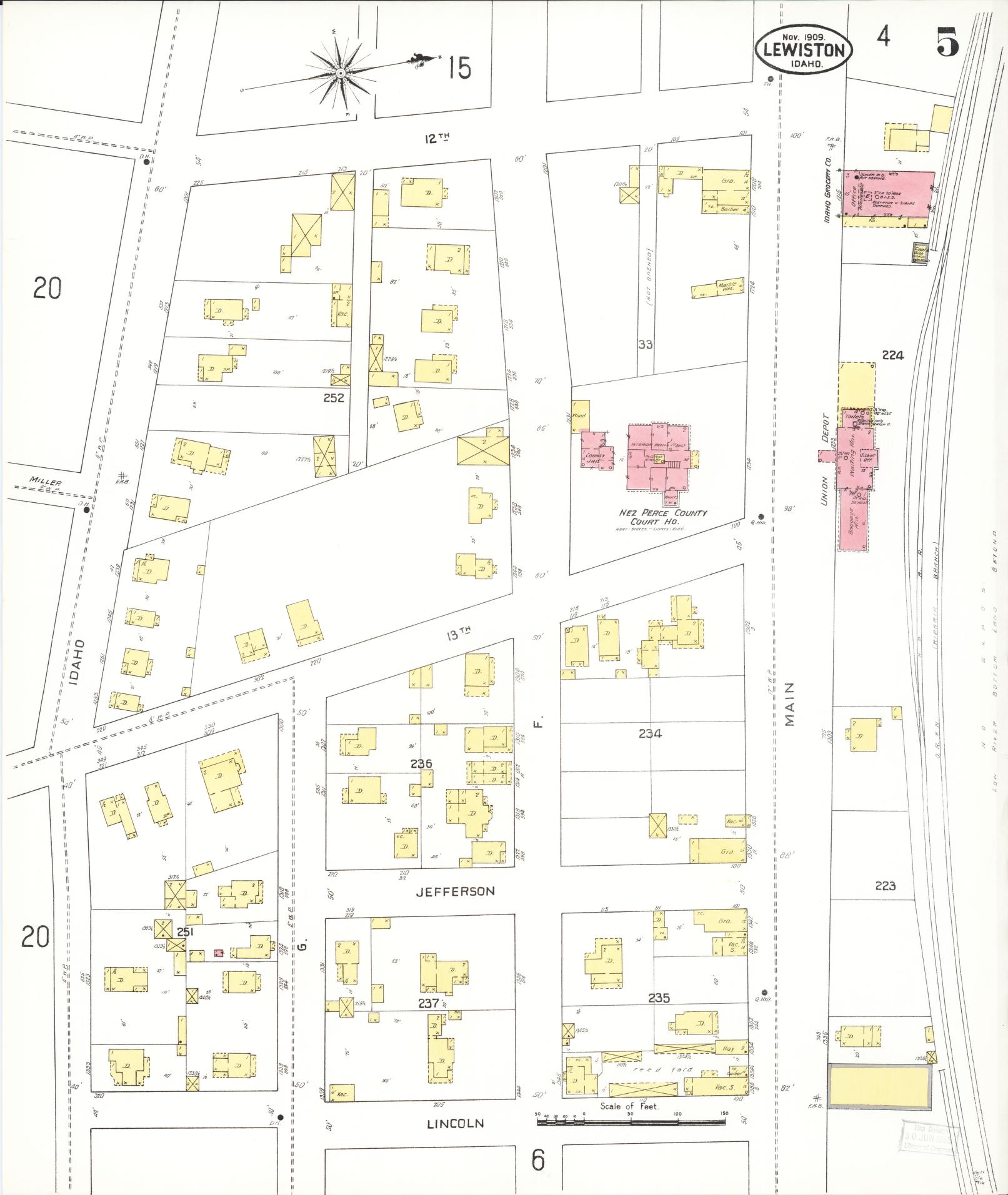 Sanborn Fire Insurance Map from Lewiston, Nez Perce County, Idaho (1909), Sheet #0005 - Complete Map Set gallery image, historic Sanborn map, vintage wall art, Idaho Idaho
