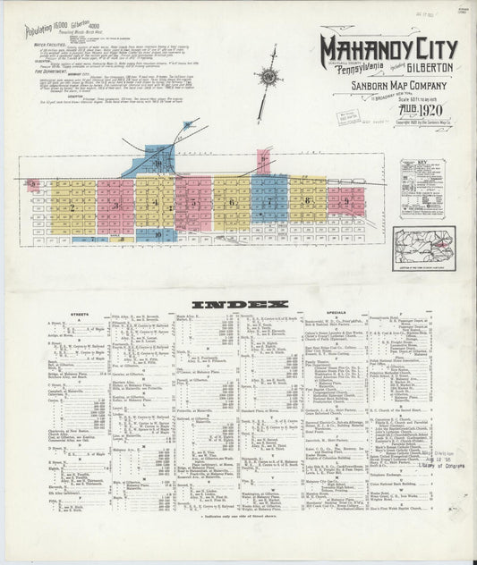 Sanborn Fire Insurance Map from Mahanoy City, Schuylkill County, Pennsylvania (1920), Sheet #0001 - Complete Map Set gallery image, historic Sanborn map, vintage wall art, Pennsylvania Pennsylvania