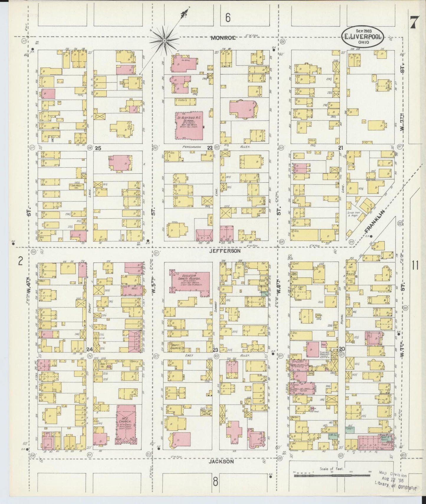 Sanborn Fire Insurance Map from East Liverpool, Columbiana County, Ohio (1903), Sheet #0007 - Historic Sanborn Fire Insurance Map Print, vintage old map wall art, antique decor, genealogy gift, Ohio Ohio map