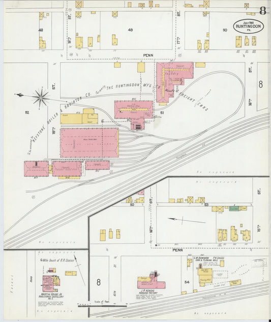 Sanborn Fire Insurance Map from Huntingdon, Huntingdon County, Pennsylvania (1901), Sheet #0008 - Historic Sanborn Fire Insurance Map Print, vintage old map wall art, antique decor, genealogy gift, Pennsylvania Pennsylvania map