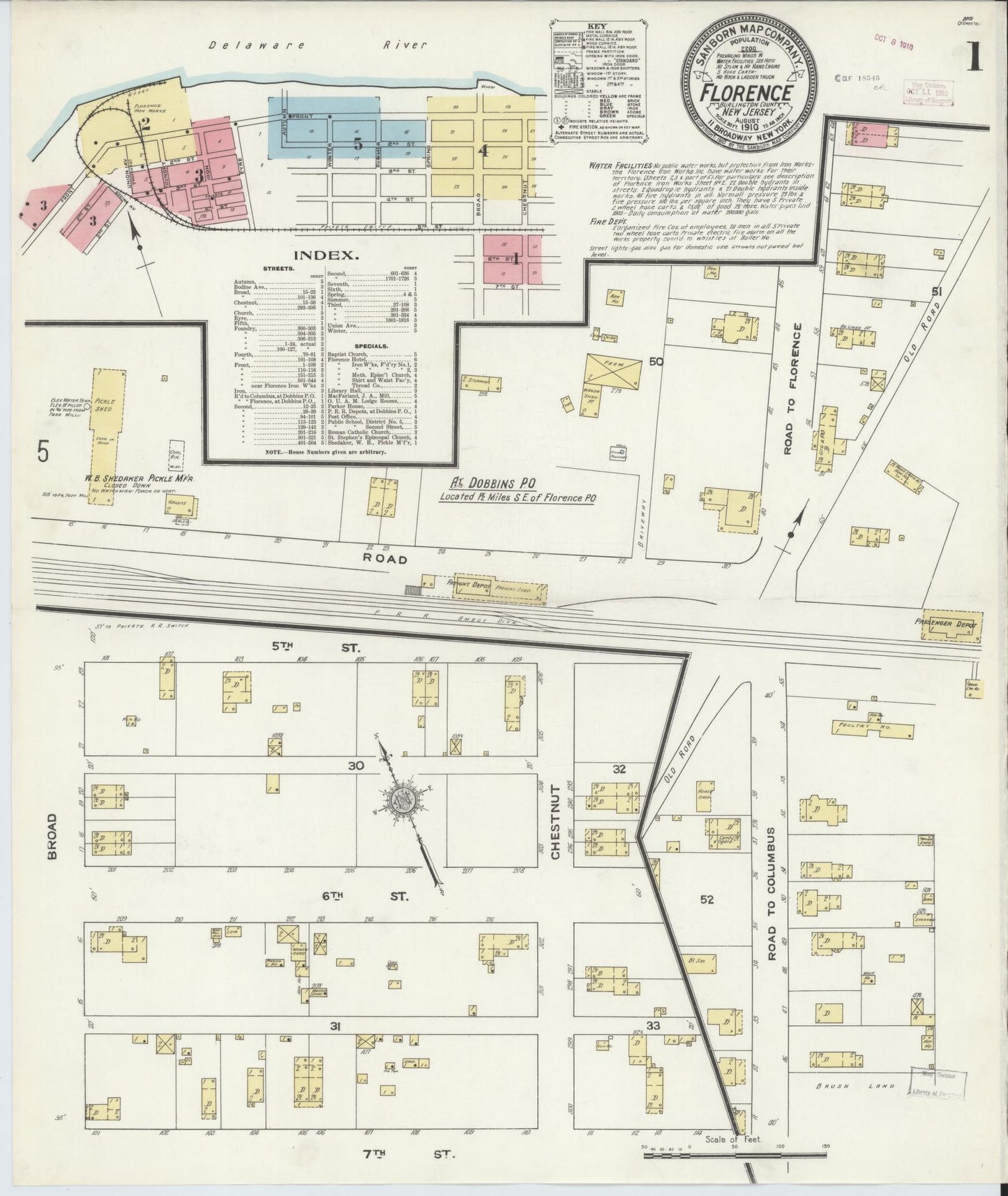 Sanborn Fire Insurance Map from Florence, Burlington County, New Jersey. (1910) – Historic Sanborn Fire Insurance Map Print
