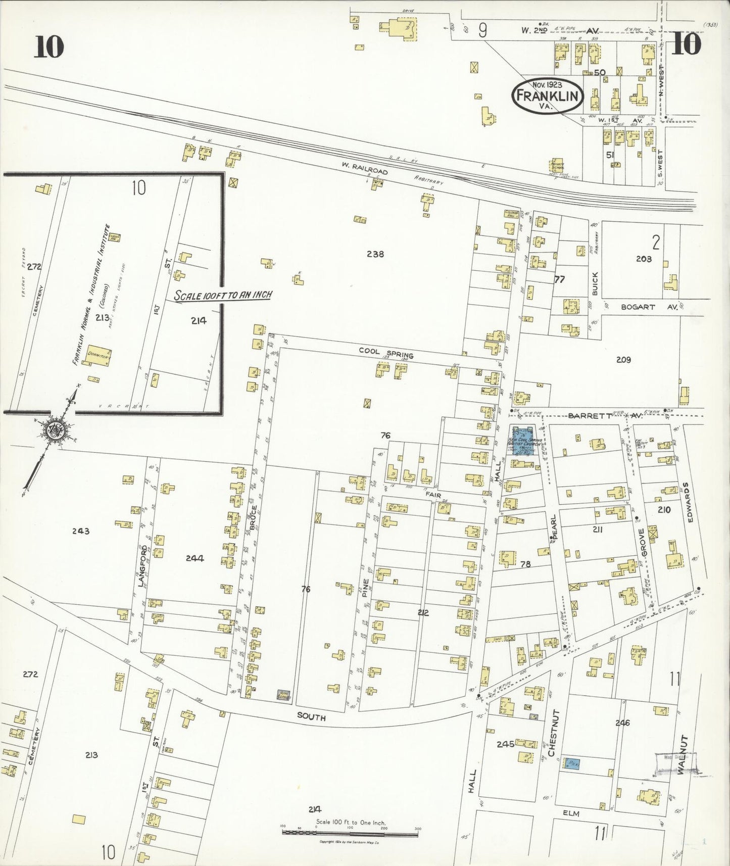 Sanborn Fire Insurance Map from Franklin, Independent Cities, Virginia (1923), Sheet #0010 - Complete Map Set gallery image, historic Sanborn map, vintage wall art, Virginia Virginia
