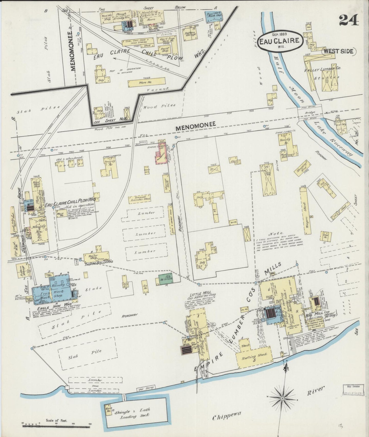 Sanborn Fire Insurance Map from Eau Claire, Eau Claire County, Wisconsin (1889), Sheet #0024 - Complete Map Set gallery image, historic Sanborn map, vintage wall art, Wisconsin Wisconsin