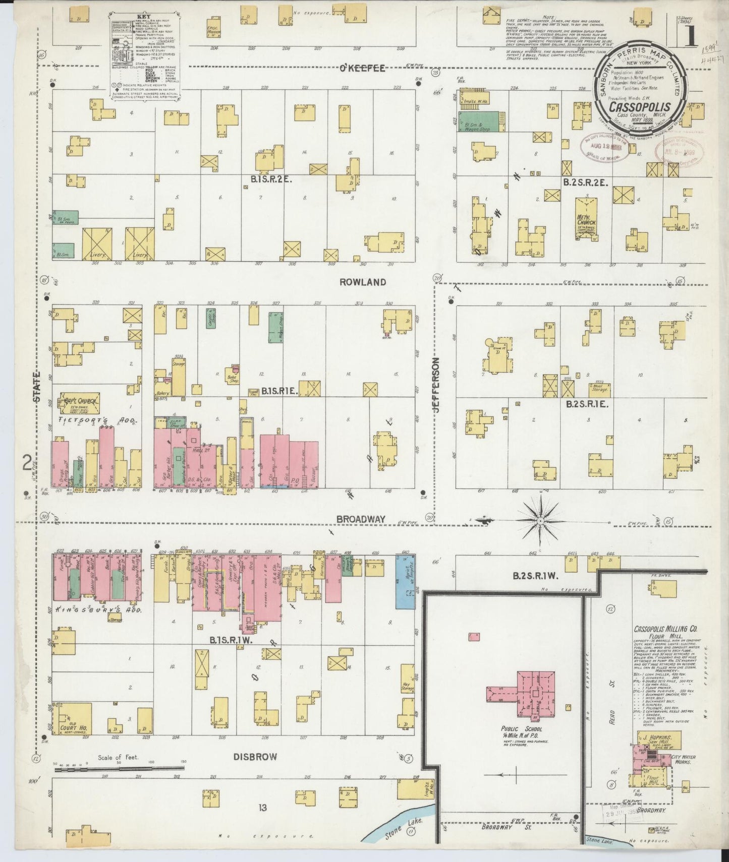 Sanborn Fire Insurance Map from Cassopolis, Cass County, Michigan (1899), Sheet #0001 - Complete Map Set gallery image, historic Sanborn map, vintage wall art, Michigan Michigan