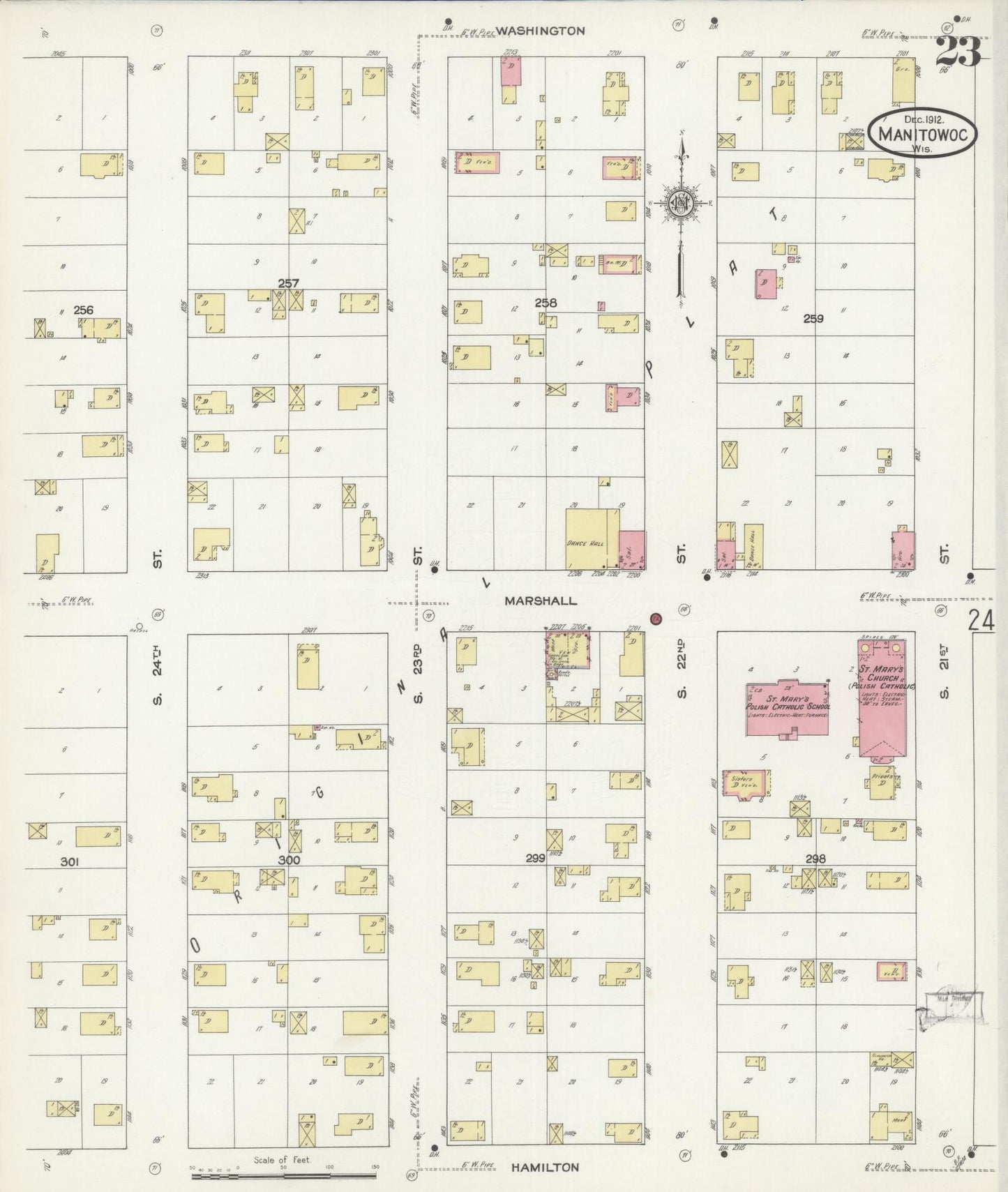 Sanborn Fire Insurance Map from Manitowoc, Manitowoc County, Wisconsin (1912), Sheet #0023 - Historic Sanborn Fire Insurance Map Print, vintage old map wall art, antique decor, genealogy gift, Wisconsin Wisconsin map
