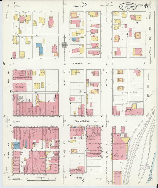 Sanborn Fire Insurance Map from Atchison, Atchison County, Kansas (1910), Sheet #0006 - Historic Sanborn Fire Insurance Map Print, vintage old map wall art, antique decor, genealogy gift, Kansas Kansas map
