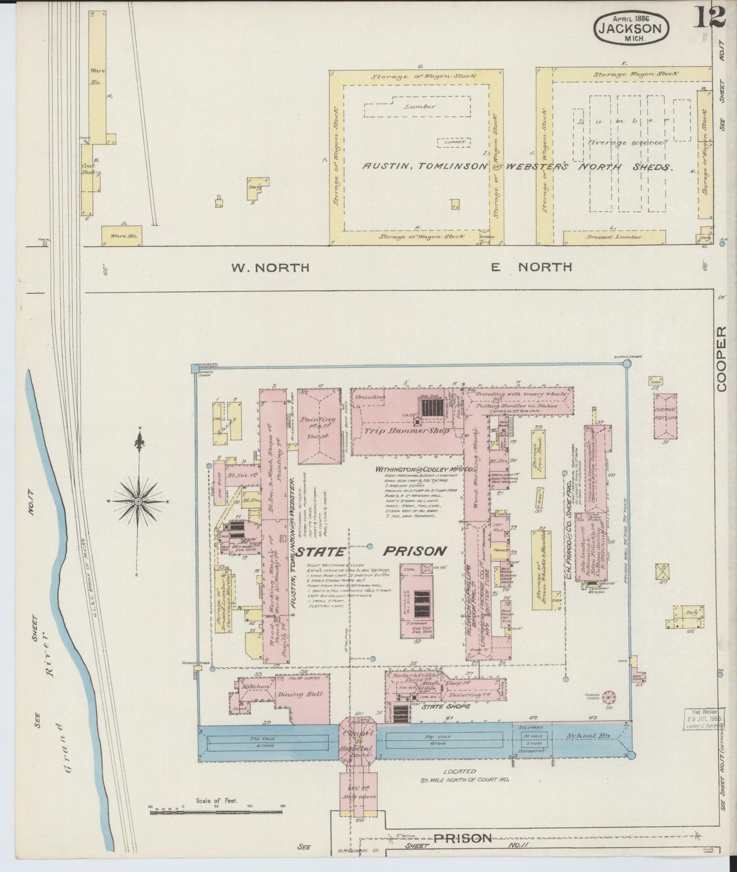 Sanborn Fire Insurance Map from Jackson, Jackson County, Michigan (1886), Sheet #0012 - Complete Map Set gallery image, historic Sanborn map, vintage wall art, Michigan Michigan
