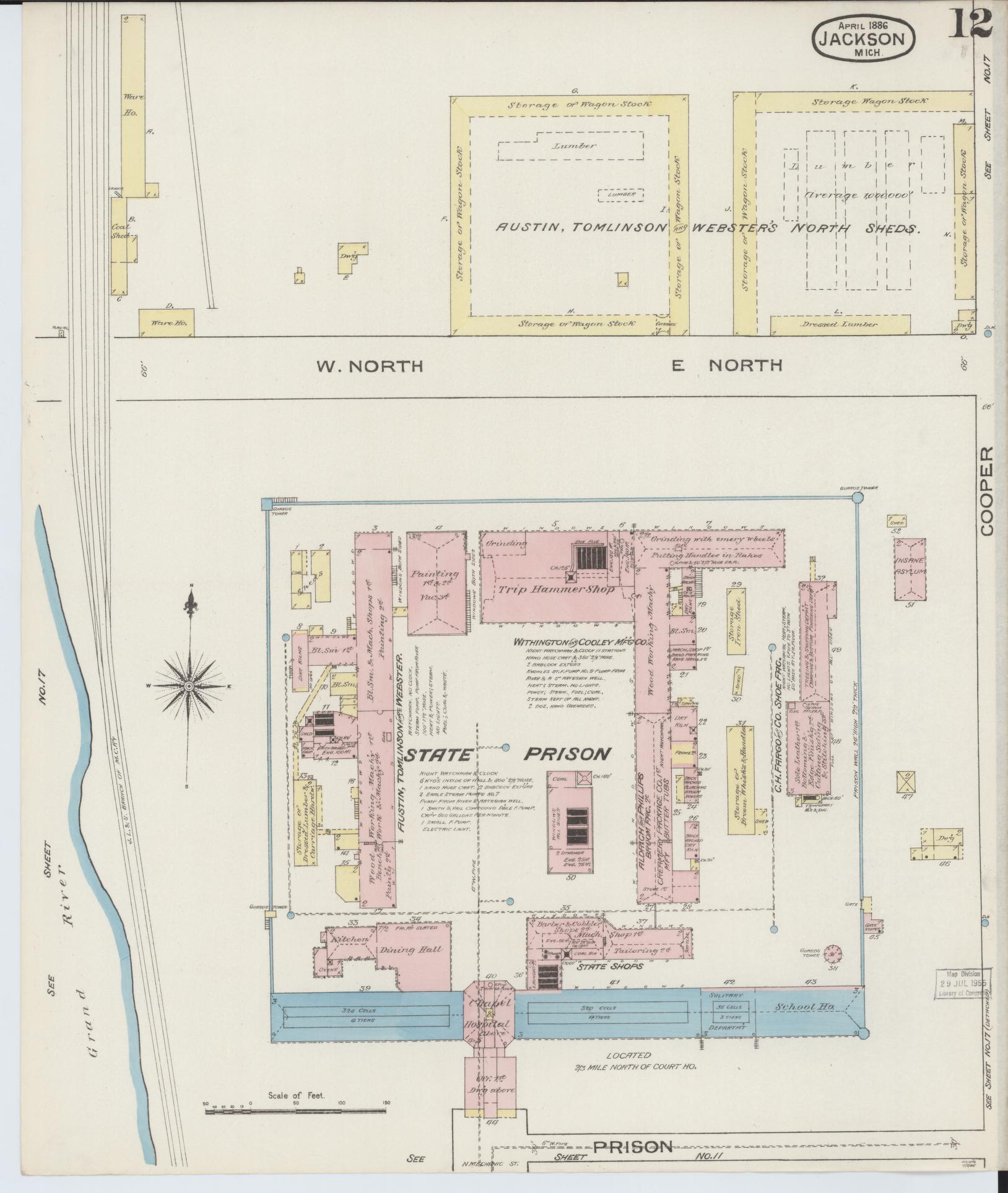 Sanborn Fire Insurance Map from Jackson, Jackson County, Michigan (1886), Sheet #0012 - Complete Map Set gallery image, historic Sanborn map, vintage wall art, Michigan Michigan