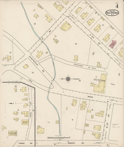 Sanborn Fire Insurance Map from Red Springs, Robeson County, North Carolina (1922), Sheet #0004 - Historic Sanborn Fire Insurance Map Print, vintage old map wall art, antique decor, genealogy gift, North Carolina North Carolina map