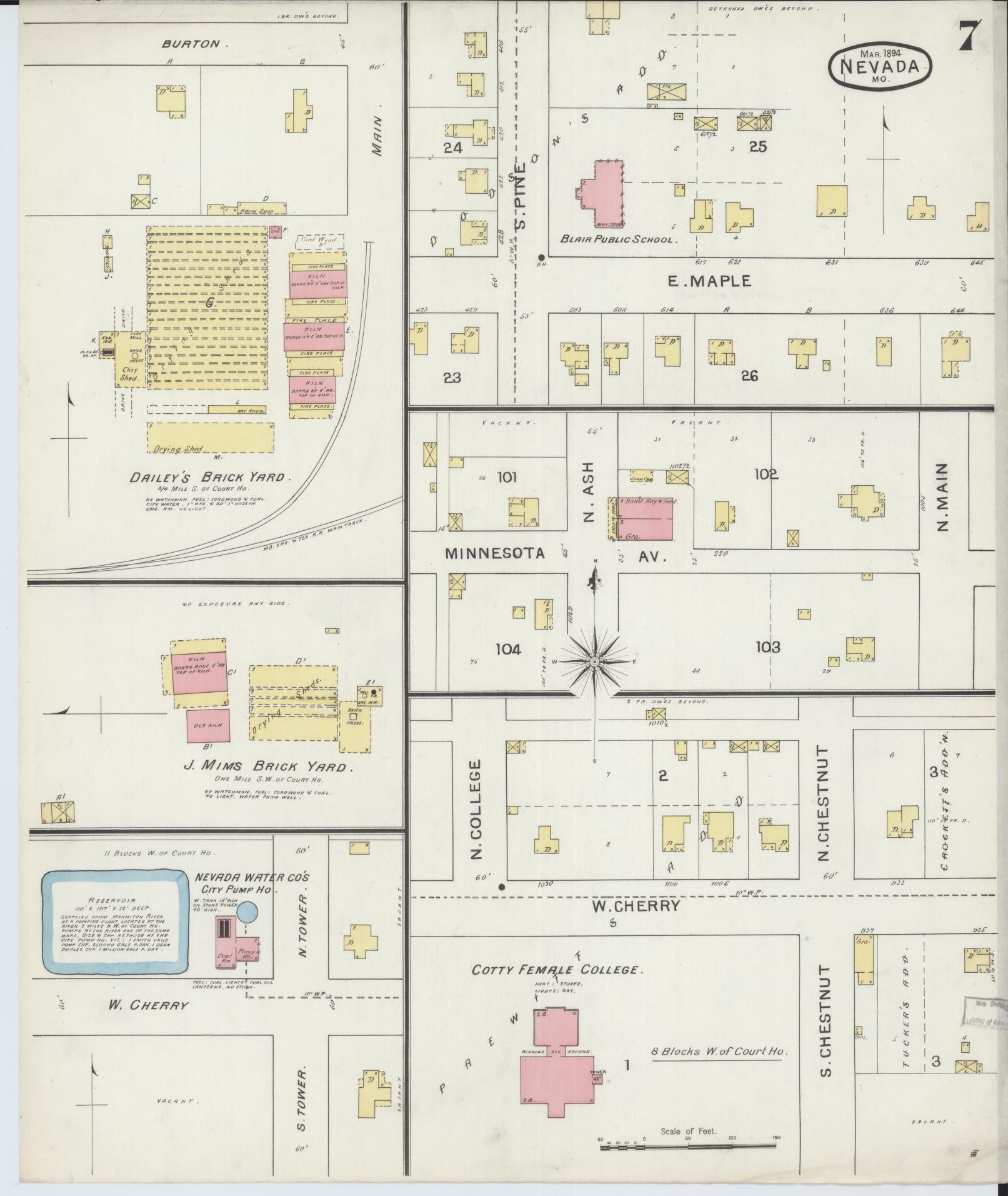 Sanborn Fire Insurance Map from Nevada, Vernon County, Missouri (1894), Sheet #0007 - Historic Sanborn Fire Insurance Map Print, vintage old map wall art, antique decor, genealogy gift, Missouri Missouri map