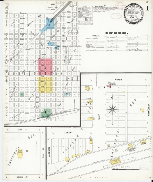 Sanborn Fire Insurance Map from Pratt, Pratt County, Kansas (1899), Sheet #0001 - Historic Sanborn Fire Insurance Map Print, vintage old map wall art, antique decor, genealogy gift, Kansas Kansas map