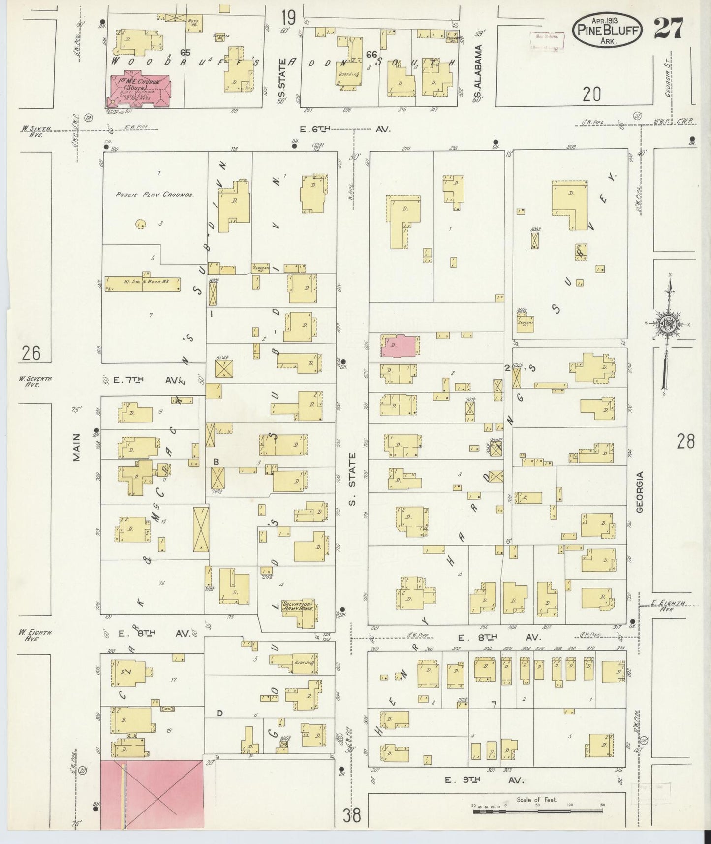 Sanborn Fire Insurance Map from Pine Bluff, Jefferson County, Arkansas (1913), Sheet #0027 - Complete Map Set gallery image, historic Sanborn map, vintage wall art, Arkansas Arkansas