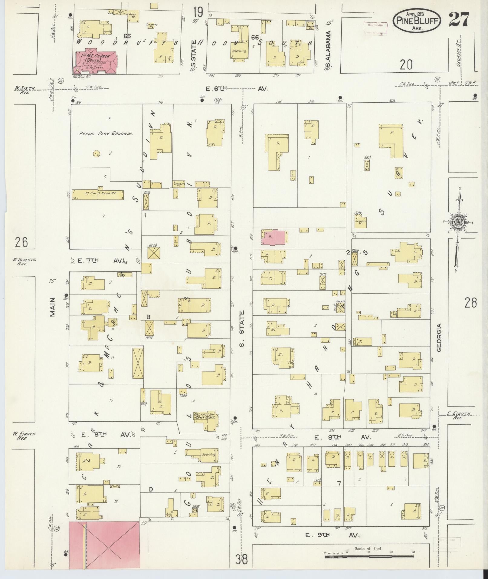 Sanborn Fire Insurance Map from Pine Bluff, Jefferson County, Arkansas (1913), Sheet #0027 - Complete Map Set gallery image, historic Sanborn map, vintage wall art, Arkansas Arkansas