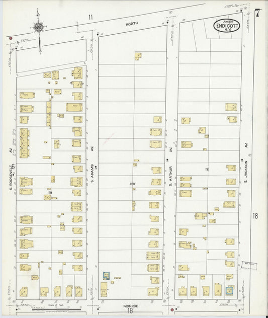 Sanborn Fire Insurance Map from Endicott, Broome County, New York (1918), Sheet #0007 - Historic Sanborn Fire Insurance Map Print, vintage old map wall art, antique decor, genealogy gift, New York New York map