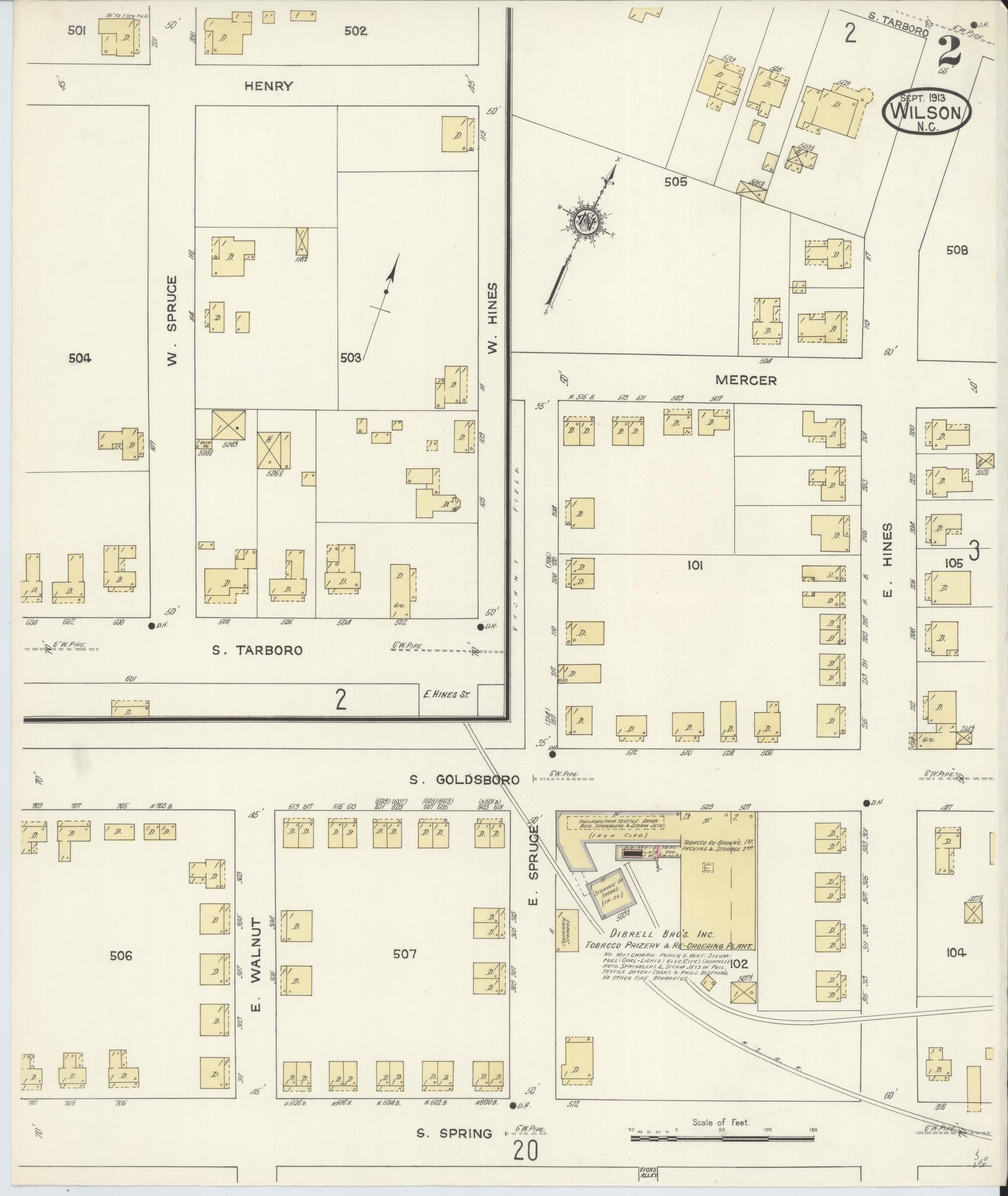 Sanborn Fire Insurance Map from Wilson, Wilson County, North Carolina (1913), Sheet #0002 - Complete Map Set gallery image, historic Sanborn map, vintage wall art, North Carolina North Carolina